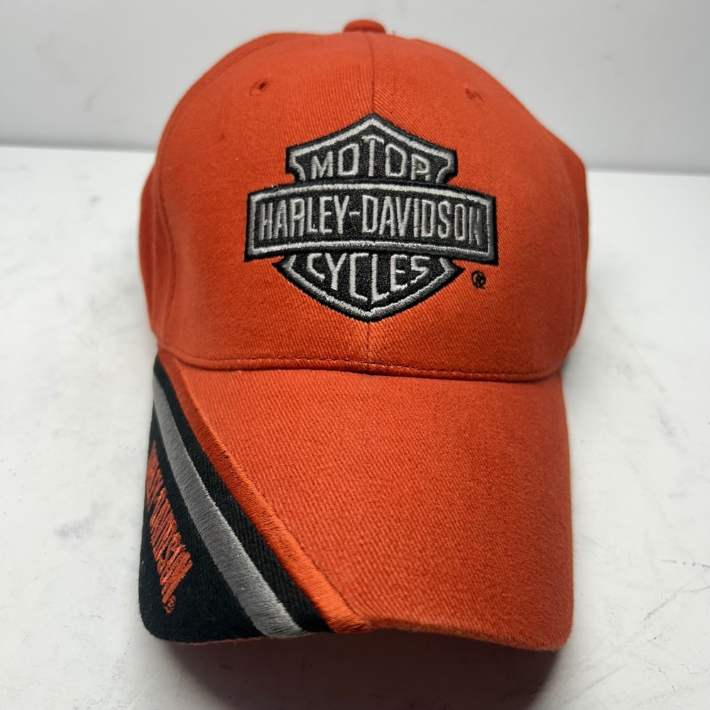 Harley-Davidson Baseball Cap Orange Mens OSFA Embroidered Bar & Shield Biker Hat